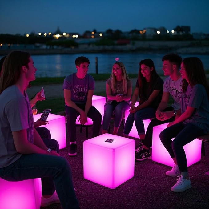 Mr.Go 16-Inch Rechargeable LED Cube Chair Light, 16 RGB Colors Glow Cube Seat w/Remote, Waterproof LED Cube Table, Color Changing Cubes Floor Lamp, Home Bedroom Patio Party Decorative Lighting - Bloomnest