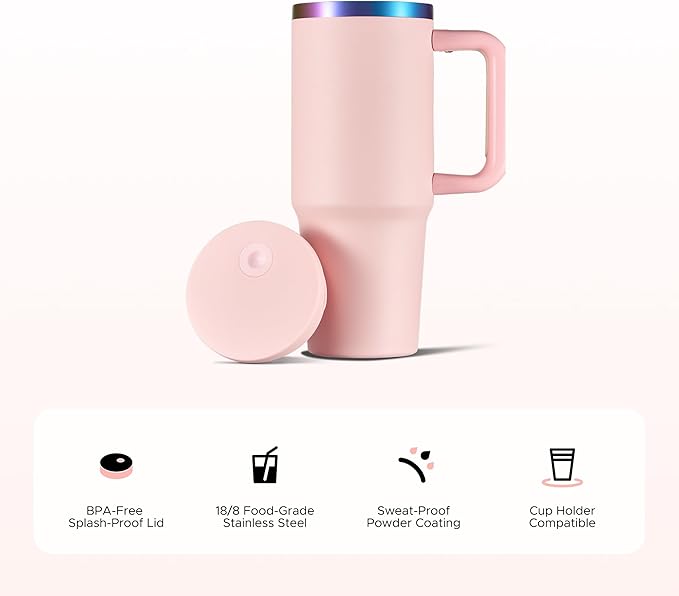OMTech 40 oz. Tumblers with Handle & Lid, 12 Pack Tumbler Bulk with Double Wall Vacuum Insulation, Food-Grade Stainless Steel Insulated Coffee Mug, Sweatproof Travel Mug for Hot Cold Drinks, Pink - Bloomnest