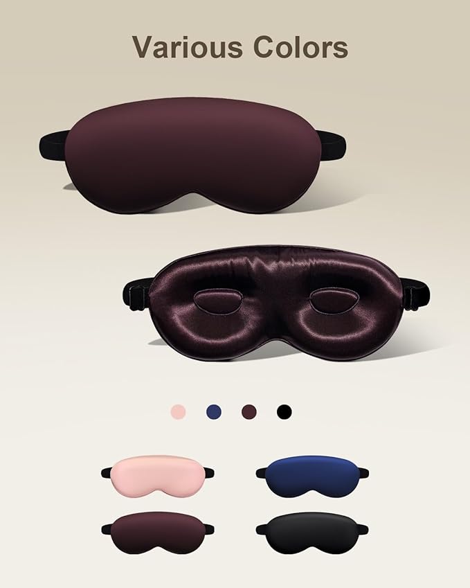 Luxury 22 Momme 100% Mulberry Silk Sleep Mask – 3D Eye Mask with Adjustable Strap, Gentle on Skin and Eyes, Provides Complete Light Blockage for Deep Sleep (Burgundy, Adjustable) - Bloomnest