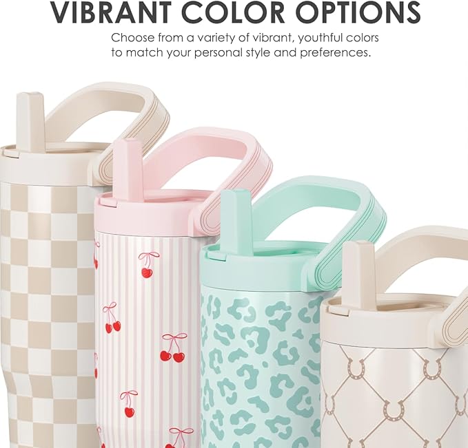 SANDJEST Cherry Stainless Steel Straw Lid Tumbler 30oz with Carry Handle for Women Girls, Aesthetic Insulated Travel Coffee Cup, Gift for Sports Workout Birthday Christmas - Bloomnest