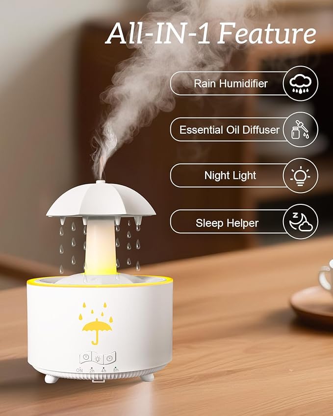 Aesthetic 2-in-1 Humidifier Oil Diffuser with 360° Rotating Raindrop & 7 LED Mood Lights,Ultrasonic Quiet Cool Mist Humidifier for up to 24 Hrs,Ideal Holiday Gifts for Home - Bloomnest