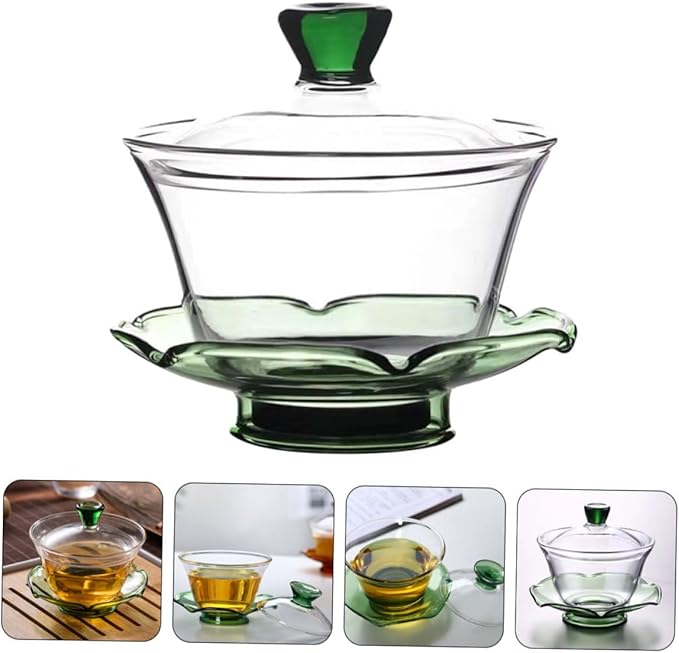 TOYANDONA Elegant Glass Tureen Teacup with Lid Thickened Transparent Chinese Tea Bowl for Gongfu Tea Brewing Height at Home Office - Bloomnest