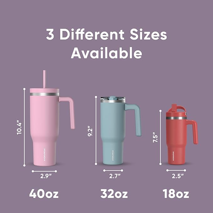 Hydrapeak Voyager 40 Oz Stainless Steel Tumbler with Handle, Insulated Water Bottle With Straw & Lid, Cupholder Friendly Reusable Travel Mug (Mauve) - Bloomnest