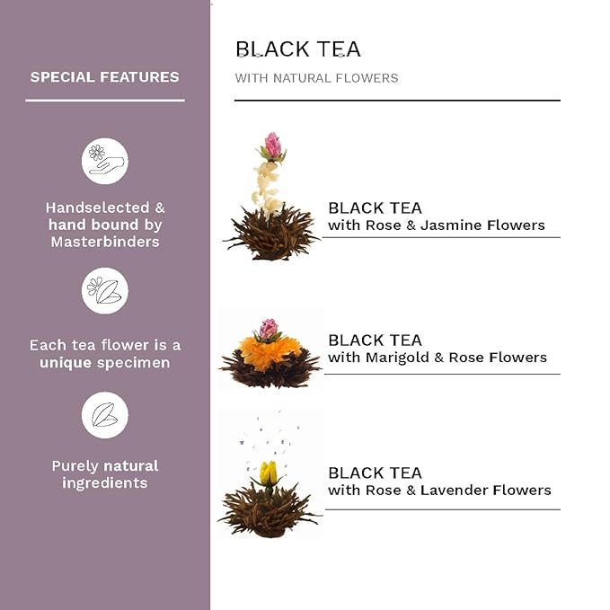Creano Flowering Tea – Flower Tea Ball Gift set with 17oz Glass Teapot - Black tea - Bloomnest