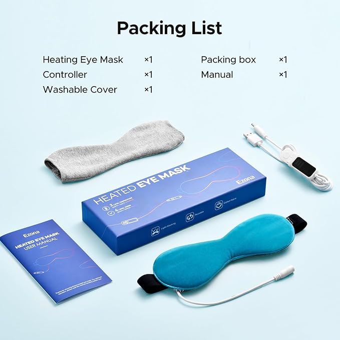 Ezona Heated Eye Mask, Warm Eye Compress Mask for Dry Eyes, USB Electric Eye Heating Pad with Temperature & Timer Control, Dry Eyes, Blepharitis, Sinus Migraine (Blue) - Bloomnest