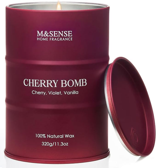 M&SENSE Cherry Bomb Scented Candles, Sweet Candle for Home Scented, Natural Soy Wax Cherry Blossom, Gifts for Women Mom, 11.3 oz 70 Hours Burn - Bloomnest
