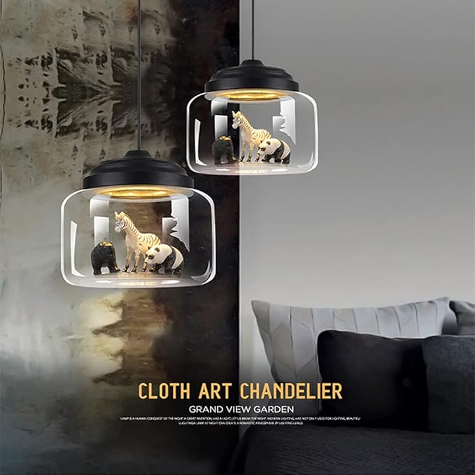 Children Room Chandelier Creative Animal Glass Pendant Light - 8" Wide Resin Cartoon Clear Glass Shaded Pendant Lamp for Boys and Girls Room Lighting Animal Ceiling Light Chandelier - Bloomnest