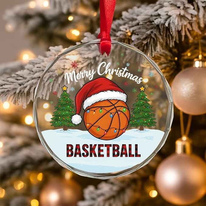 Basketball Glass Ornament – Handcrafted Hanging Decoration, Elegant Keepsake with Unique Basketball Design, for Home, Holiday Tree, or Special Occasion - Bloomnest