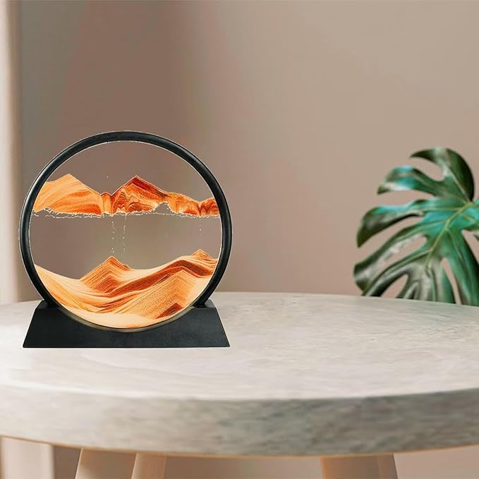 BGFJYUK Moving Sand Art Picture in Motion, Round Tempered Glass 3D Deep Sea Sandscapes with Display Flowing Sand Frame for Relaxing Desktop Home Office Work Décor for Kids Adults (Orange, 12inch) - Bloomnest
