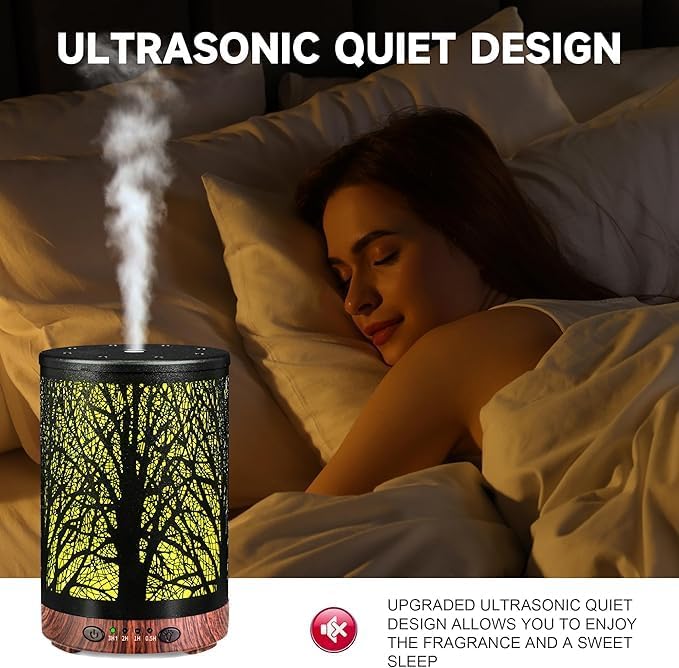 Oil Diffuser with Essential Oils Set, Aromatherapy Diffuser with 7 Color Lights and Auto Shut-Off, Cool Mist Diffuser with 6 Oils Gift Pack for Home Office (Tree with Oils) - Bloomnest