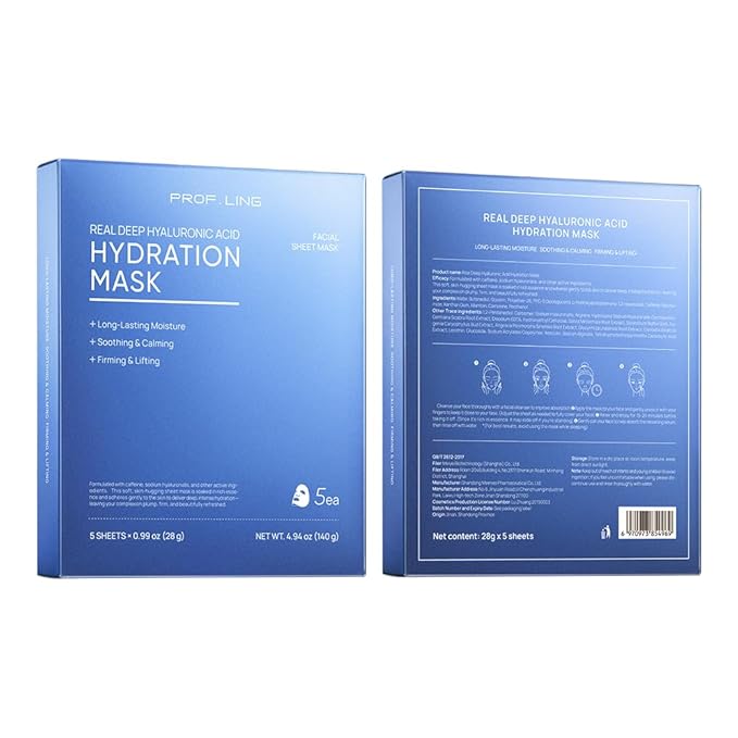 Prof. Ling Full-Spectrum Hyaluronic Acid Face Mask – Deep Hydrating, Firming & Soothing Sheet Mask for Sensitive Skin, Plumping & Anti-Wrinkle Facial Treatment-5ea - Bloomnest