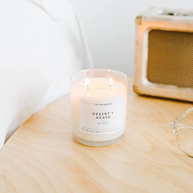 Calyan Wax Co. 2 Wick Candle, Desert + Agave Scented Candle, 37 Hour Burn Time, Aromatherapy Soy Candles, Non Toxic & Vegan Soy Wax, Glass Tumbler Scented Candles, 8.8oz - Bloomnest