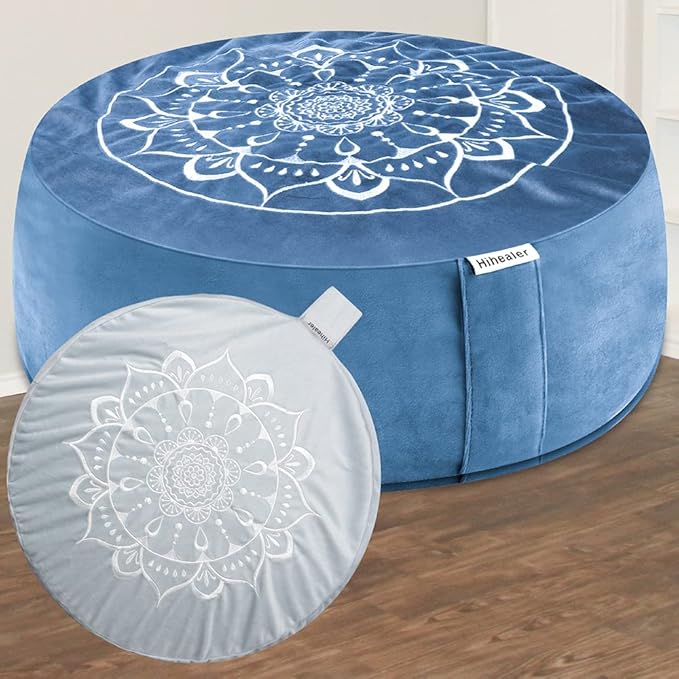Hihealer Meditation Cushion, Traditional Tibetan Meditation Pillow Velvet Cover - Large Floor Cushion Seating for Adults - Yoga Buckwheat Bolster for Women、Moms - Bloomnest