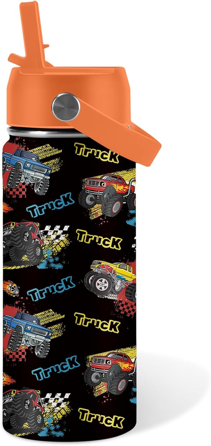 Truck Gifts for Kids - 16 Oz Kids Water Bottle with Straw Lid, Stainless Steel Insulated Tumbler, Leak Proof, BPA-Free, for Girls, School, Travel - Truck Lovers Children Birthday Gifts Cups(1pc) - Bloomnest