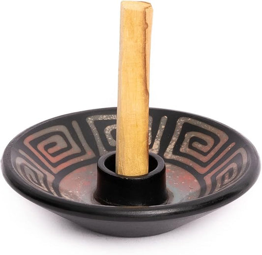 Palo Santo Holder with 5 Sticks - Luna Sundara Handmade Ceramic Incense Burner - Blue Chulucanas Pottery from Peru - Smudge Bowl for Sage - Aromatherapy Gift Set