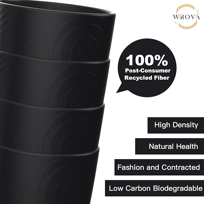 Wheat Straw Cups 8 PCS Good Alternative to Plastic Reusable Cups 12 oz Unbreakable Drinking Cup Reusable Dishwasher Safe Water Plastic Glasses Pure Black - Bloomnest