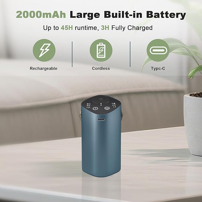 Waterless Essential Oil Diffuser for Car & Home, Aromatherapy Diffuser with 4 Timer (1/3/6/Off), 3 Mist Mode, Battery Operated, Air Scent Diffuser for Bathroom Office, Small Aroma Diffuser Greyblue - Bloomnest