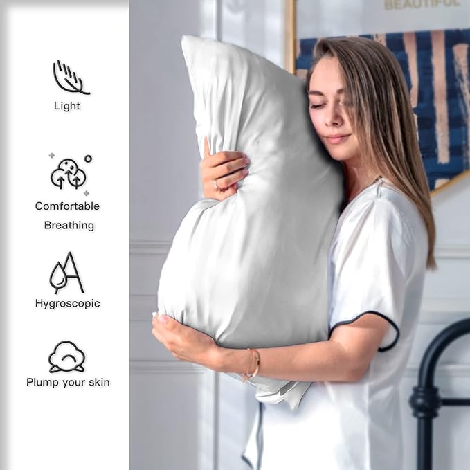 Mulberry Silk Pillowcase for Hair and Skin Standard Size 20"X 26" Pillow Case with Hidden Zipper Soft Breathable Smooth Cooling Silk Pillow Covers for Sleeping (Silver Grey,Standard,1Pcs) - Bloomnest