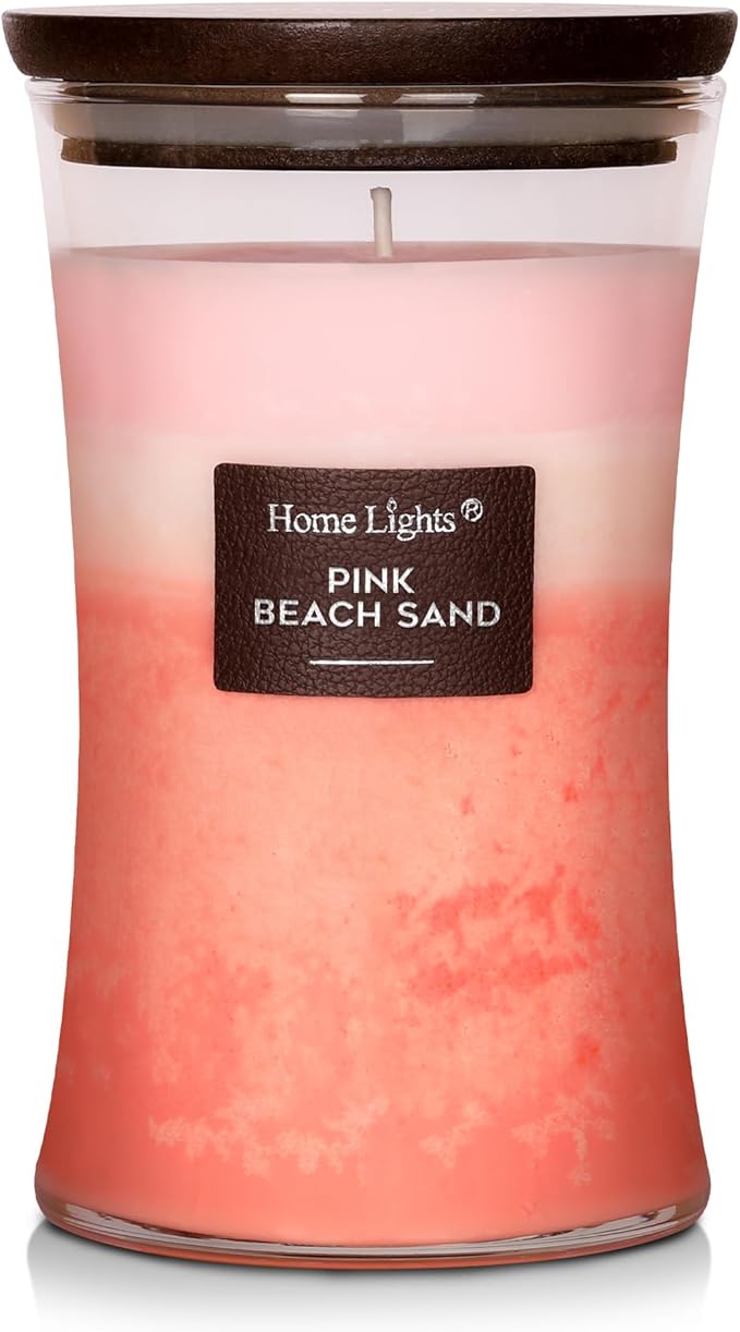 HomeLights 3-Layer Candles for Home Scented, 21.52 OZ Natural Soy Wax Scented Candles Burns Up to 100 Hours, Large Jar, Pink Beach Sand - Bloomnest