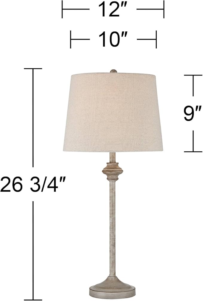 360 Lighting Lynn Country Cottage Rustic Buffet Table Lamps 26 3/4" Tall Skinny Set of 2 Light Beige Wood Oatmeal Fabric Tapered Drum Shade for Living Room House Home Dining Office Entryway Family - Bloomnest