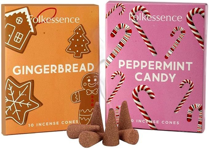 Folkulture Incense Cones for Waterfall | 20 Pc Incense Cone Scented | 2 Fragrance Cone-Insenses - Peppermint Candy & Gingerbread | Natural, Non Toxic | Christmas Inscents-Cones | Relaxing, Meditation