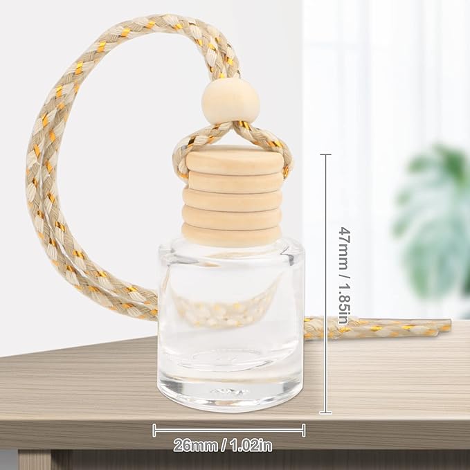 20 Pcs 8ml Hanging Car Air Freshener Diffuser,Empty Clear Glass Essential Diffuser Oil Aromatherapy Fragrance Perfume Pendant Glass Vials with Wooden Caps & Hanging String,Cylindrical - Bloomnest