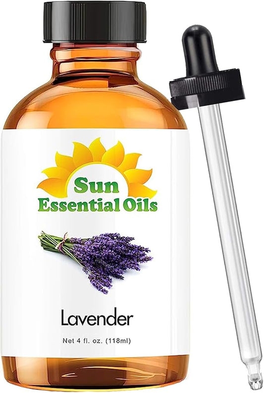 Sun Essential Oil - Lavender Essential Oil 4 oz (118 ml) with Dropper for Diffuser, Humidifier, Skin, Aromatherapy Massage, Scented for Soap & Candle Making at Home, Calming Aroma for Sleep - Bloomnest