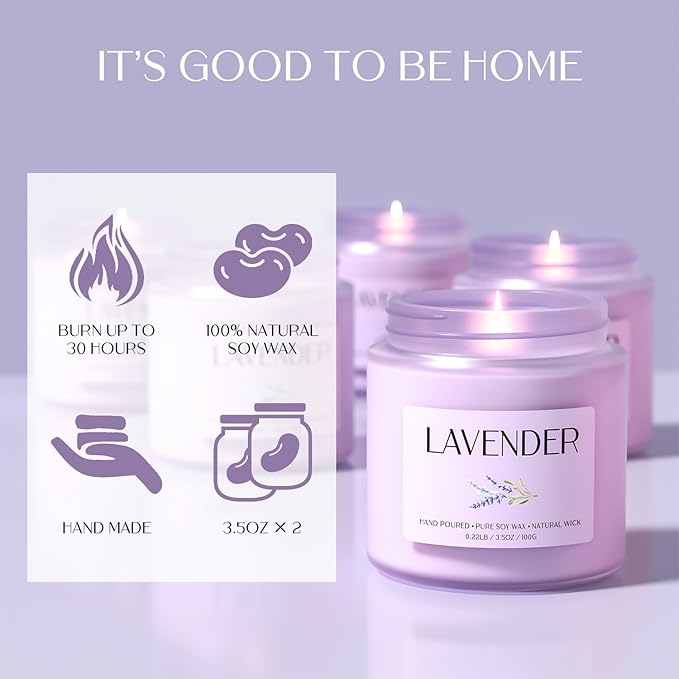 Lavender Candle, Soy Candles for Women, Soy Candles for Home Scented, 2 Pack Aromatherapy Candle Gift Set for Relaxing, Stress Relief & Home Decor - Bloomnest