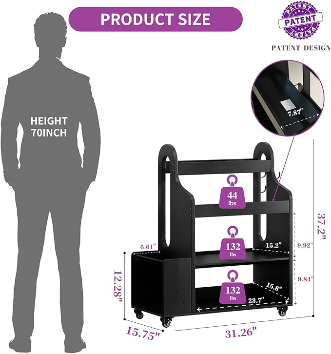 Weight Rack for Dumbbells, Home Gym Organizer Rack Yoga Mat Holder with Wheels and Hooks, All in One Workout Storage for Yoga Mat, Foam Roller, Gym Storage Storage for Home Exercise(Wood) - Bloomnest