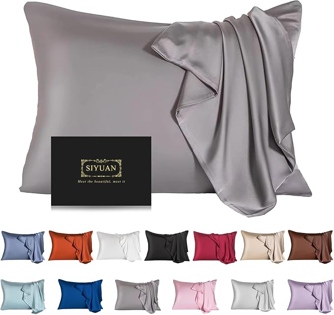 Mulberry Silk Pillowcase for Hair and Skin,King Size Cooling Silk Pillow Case with Hidden Zipper,Allergen Proof Dual Sides Soft Breathable Smooth Silk Pillow Cover for Women(King,Dark Gray) - Bloomnest