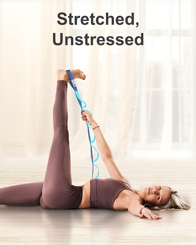 Tumaz Stretching Strap - 10 Loops & Non-Elastic Yoga Strap - The Perfect Home Workout Stretch Strap for Physical Therapy, Yoga, Pilates, Flexibility - [Extra Thick, Durable, Soft] - Bloomnest