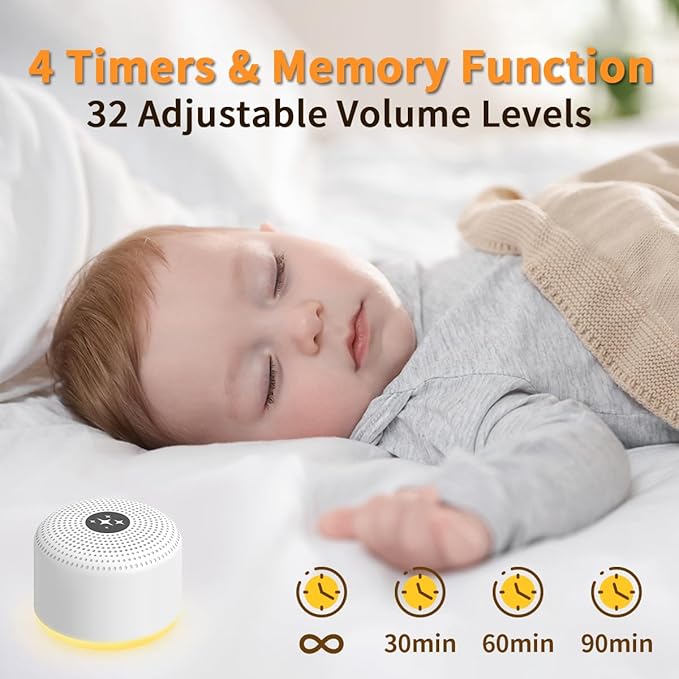 Soothing Sounds White Noise Machine Portable Sleep Machines with 30 Relaxing Sounds 12 Color Options 5 Adjustable Brightness 32 Volume Levels 4 Timer for Baby and Adult Perfect for Home Travel Office - Bloomnest
