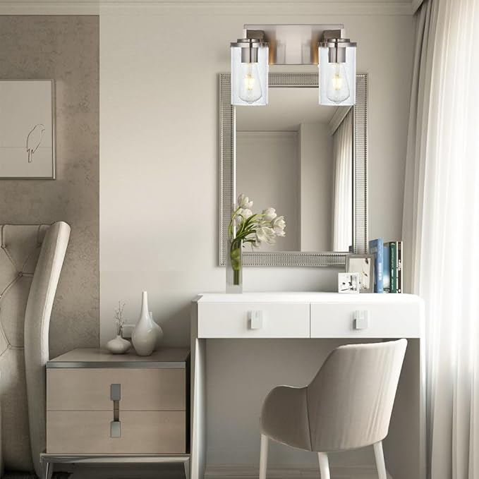 BONLICHT 2-Light Brushed Nickel Wall Sconce Lighting with Clear Glass Shade, Industrial Indoor Bathroom Lights Over Mirror, Modern Vanity Light Fixtures for Porch Entryway Stair - Bloomnest