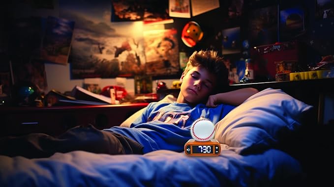 LEXiBOOK, Baseball - Baseball Nightlight Alarm Clock, Sounds and Melodies, LCD Backlit Screen, Luminous, Snooze, Brown/White, RL800BL - Bloomnest