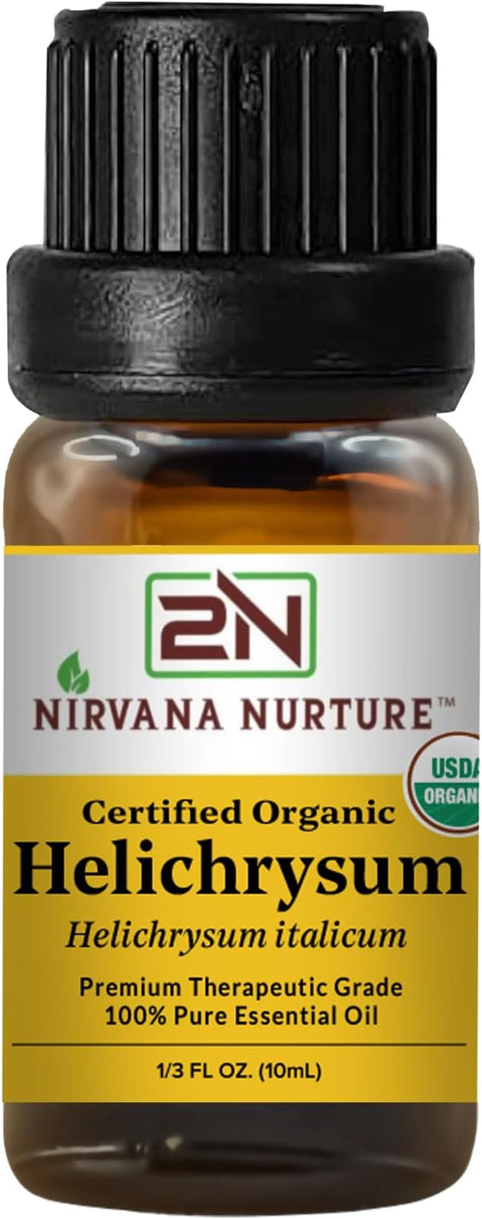 Helichrysum Essential Oil, USDA Certified Organic, 100% Pure Undiluted, Aromatherapy Oil for Diffuser, Hair & Skin Care NirvanaNurture