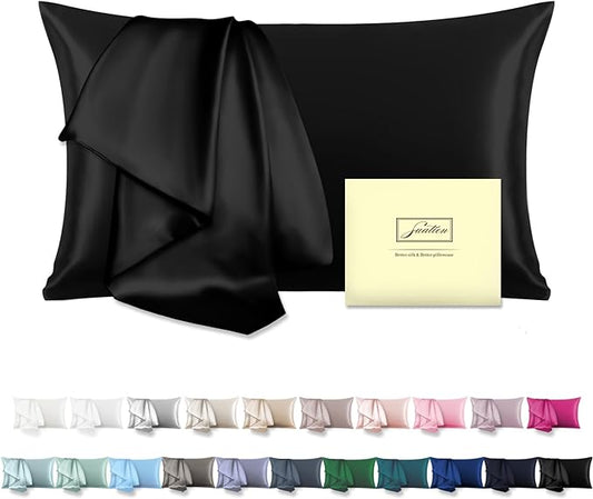 Mulberry Silk Pillowcase for Hair and Skin Standard Size 20"X 26" Pillow Case with Hidden Zipper Soft Breathable Smooth Cooling Silk Pillow Covers for Sleeping (Black,Standard,1Pcs) - Bloomnest