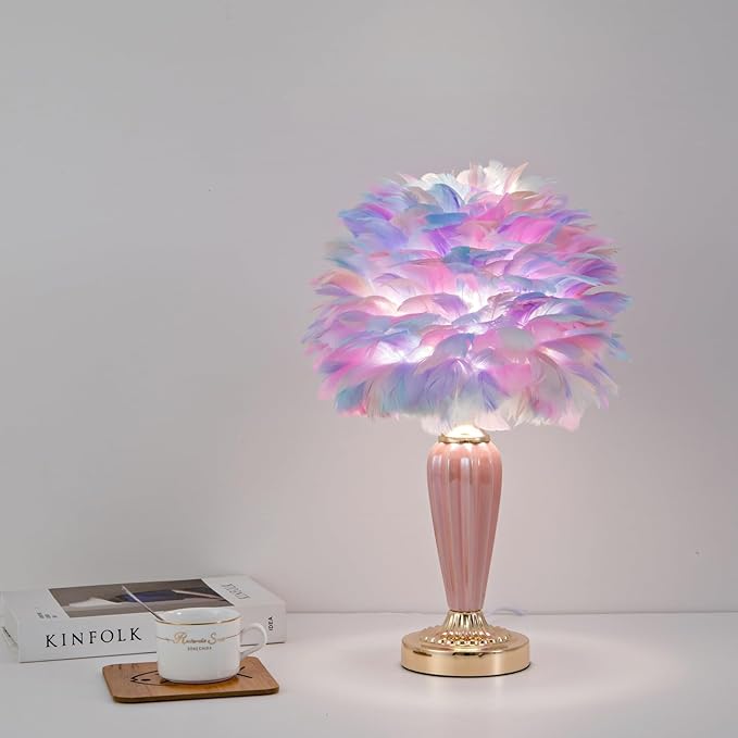 Colorful Feather Lamp Fluffy Table Lamp Furry Bedside Lamp Romantic Princess Lights Goose Feather Night Light for Bedroom Wedding Decor Valentines Dating Livingroom Hotel Office - Bloomnest