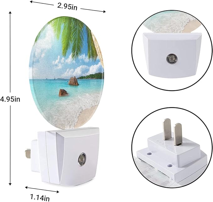 EKOBLA Palm Tree and Beach LED Night Light Island Beach Sea Ocean Dusk to Dawn Plug-in Nightlights Auto Sensor for Home Indoor Bathroom Hallway Kitchen - Bloomnest