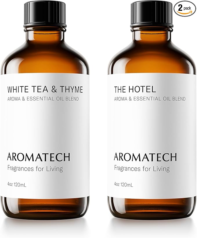 AromaTech The Hotel & White Tea & Thyme Set | Aroma Diffuser Essential Oils Blend of Peach, Red Rose, Pine, White Tea, Thyme, Amber - 120 Milliliter - Bloomnest