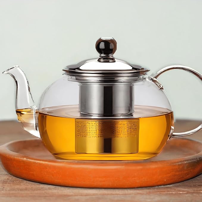 20oz (600ml) Clear Glass Tea Pot Set with Infuser – High Borosilicate Stovetop Teapot for Loose Leaf Tea, Herbal Infusions, and Blooming Teas – Durable, Heat-Resistant Tea Maker with Handle - Bloomnest