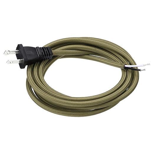 uxcell 8Ft 18/2 Cloth Covered Lamp Cord with Plug, Vintage Electrical Lamp Cord with Stripped Ends for Extension Wiring DIY Repairing, Linen Color