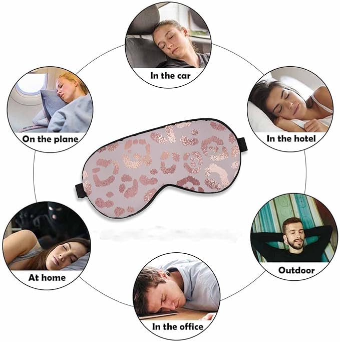 Leopard Skin Silk Sleep Mask Rose Gold Elegant Foil Effect Cheetah Men Women Adjustable Strap Eye Cover Eye Shade For Travel, Nap, Meditation - Bloomnest