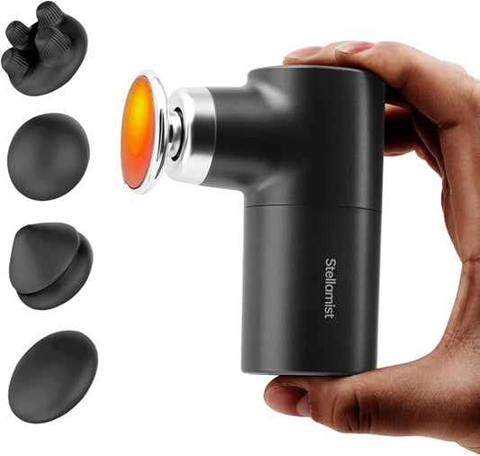 Mini Massage Gun with Heat, Deep Tissue Massage Gun, Portable Percussion Muscle Massager with 4 Massage Heads for Athletes - Bloomnest
