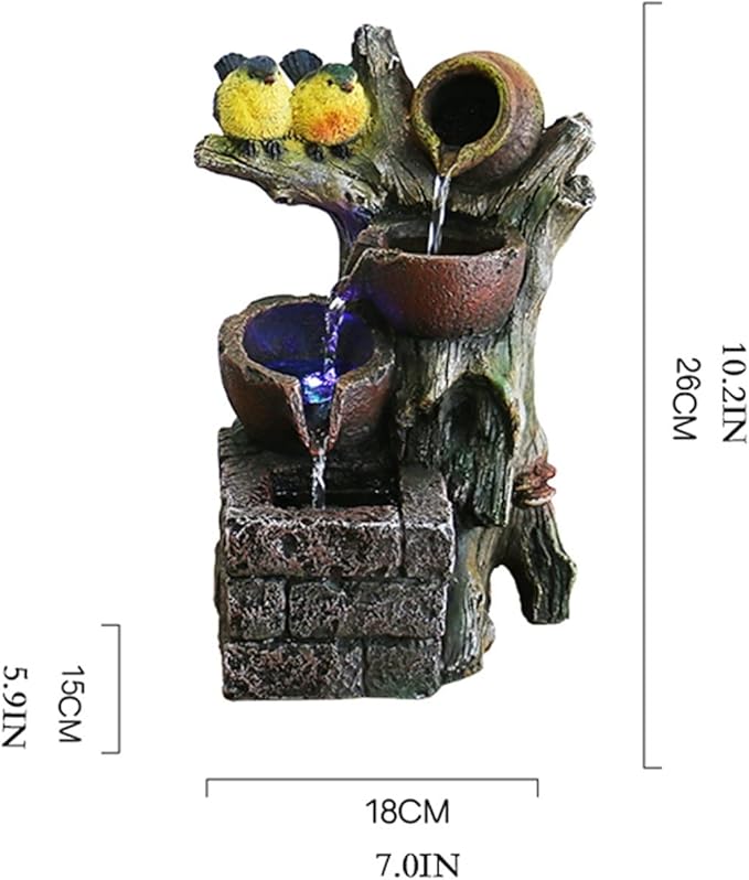 House Decorative Items Indoor Desktop Fountain Cascading Water Bowls on Rocks Tabletop Fountain with Bird Resin Waterfall Fountain Living Room Decor Tabletop Waterfall Fountain - Bloomnest