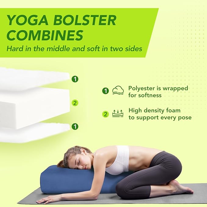 Wellsin Rectangular Yoga Bolster - Meditation Pillow with Washable Suede Cover, 27"X10" X5.5" - Bloomnest