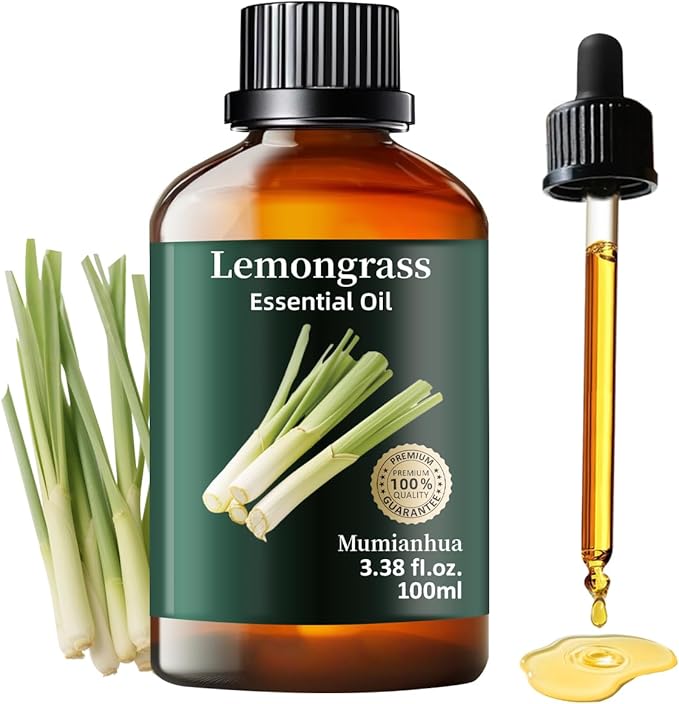 Pure Lemongrass Essential Oil,Mumianhua Natural Lemongrass Oil for Aromatherapy Diffuser, Outdoor Fresh Air, Natural Protective Blends, Skin Care, Hair, Spray, Soap, Candle Making 3.38 Fl Oz - Bloomnest