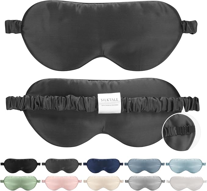 Mulberry Silk Blackout Adjustable Sleep Eye Mask for Men/Women Travel Plane,Charcoal - Bloomnest