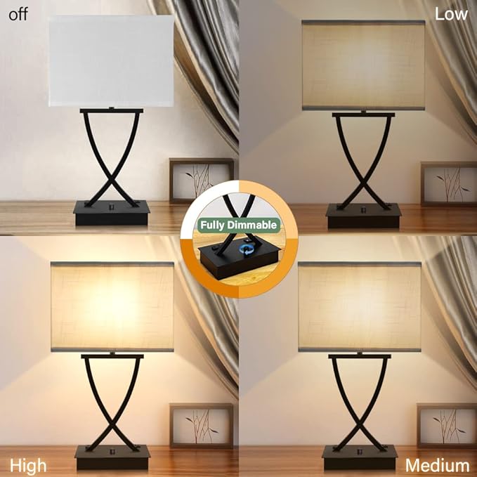 Fully Dimmable Medium Table Lamp for Bedroom with Type C/USB Charging Port and 1 AC Outlet White Shade 21.38" Bedside Nightstand Lamp for Bedroom Living Room Office and Hotel Bulb Included - Bloomnest