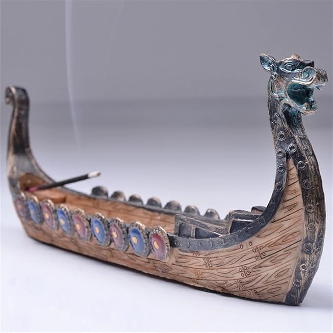 Incense Burner Incense Holder Cool Viking Dragon Longboat- Retro Incense Burner Incense Holder Incense Air Freshener Incense Stick Holder Hand Carved Carving Censer Ornaments Room Design Awesome Gift - Bloomnest