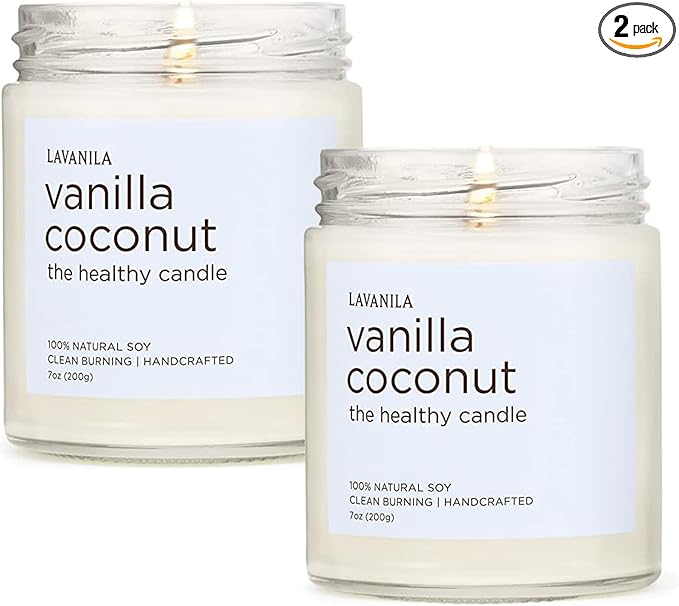 Lavanila Vanilla Coconut Scented Natural Soy Candle (2-Pack) - Handcrafted, Clean Burning 50 Hour Burn Time, 7 oz Each - Bloomnest